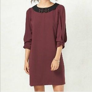 Burgundy embroidered collar dress